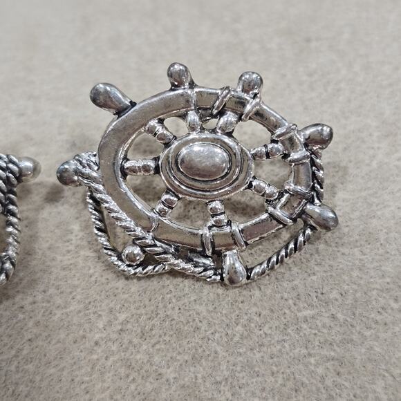 Vintage "MJ" Marie Jennifer Nautical Ship Wheel Rope Brooch Pendant Earrings - Picture 9 of 12